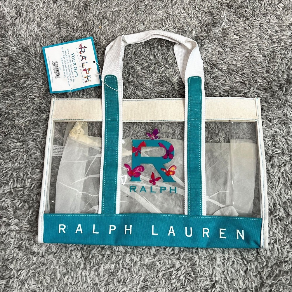 Vntg Y2K Ralph Lauren Fragrances Clear PVC Tote Bag Turquoise White Promo NWT